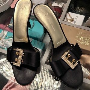 St. John slide on heels with gold buckle 7.5